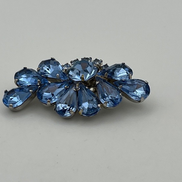Vintage Brooch Blue Rhinestones 2" Asymmetrical Design - Picture 3 of 7